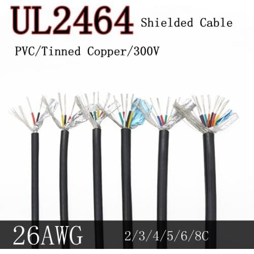1M 26AWG Shielded Wire Signal Cable 2 3 4 5 6 Core PVC Insulated Channel Audio Headphone Copper Control Sheathed Wire UL2464