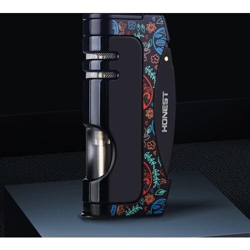 HONEST Windproof Metal High Firepower Cigarette Cigar Lighter Creative Butane Gas Torch Lighter Outdoor Camping Ignition Tool