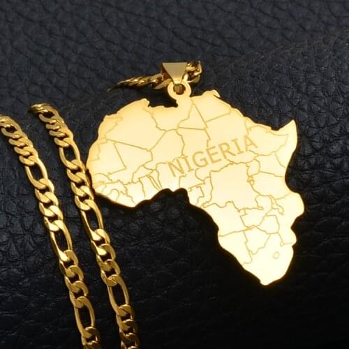 Anniyo Africa Map With NIGERIA Pendant and Necklaces Gold Color Jewelry For Women Men African Maps Ethnic Ornaments #042321