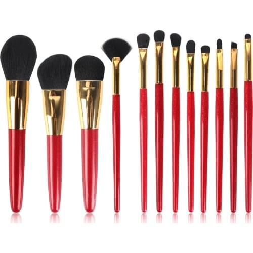 JIELI Makeup Brushes for Beauty Cosmetics Tool 12pcs Hollow Plastic Handle Synthetic Hair Eyeliner Beauty Red makeup brush
