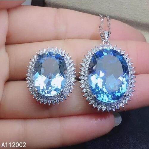 KJJEAXCMY fine jewelry natural blue topaz 925 sterling silver new women pendant necklace ring set support test luxury classic