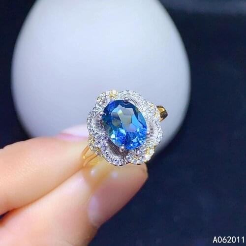 KJJEAXCMY fine jewelry natural blue topaz 925 sterling silver elegant new women gemstone ring support test hot selling
