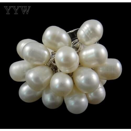Freshwater Pearl Finger Ring Drop Pearl Ring Jewelry 7-8mm Flower Rings For Women White Wedding pearl Ring For Women Gift