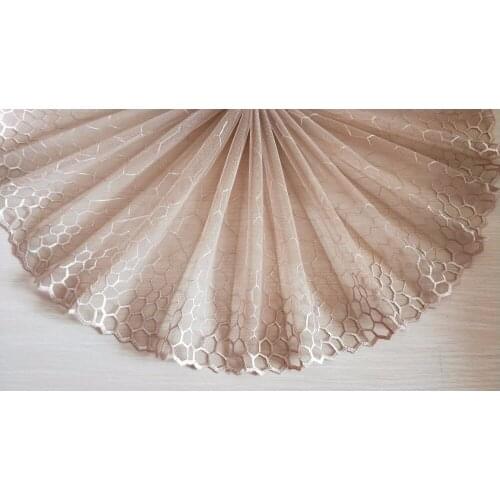 2 Yards Lace Trim Cellular Embroidered Khaki Tulle Lace 9.44" Wide Doll Dress Underwear Costume DIY Craft Supplies