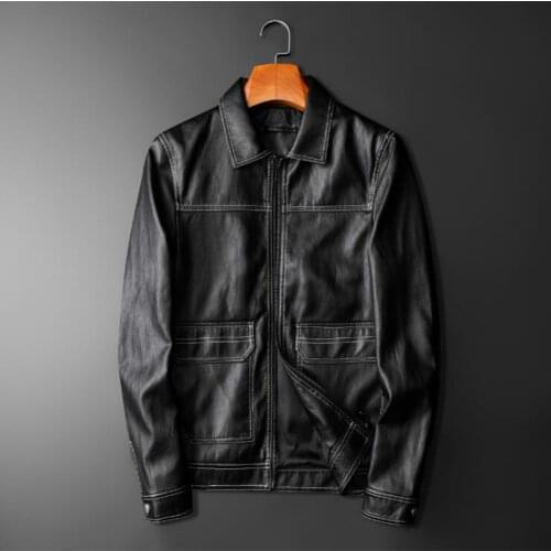 High quality Mens New Leather Jackets Motorcycle Lapel Zipper Pockets Coat Male PU Coats Biker Faux Leather Fashion Outerwear