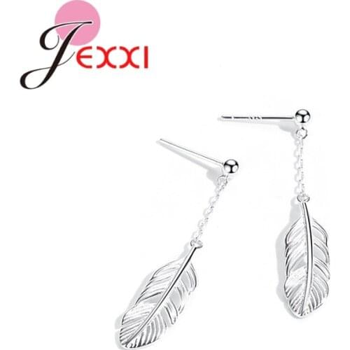 Hot Sale 925 Sterling Silver Korean Sweet Feather Drop Earrings For Women Girl Temperament Simple Birthday Earring Gifts