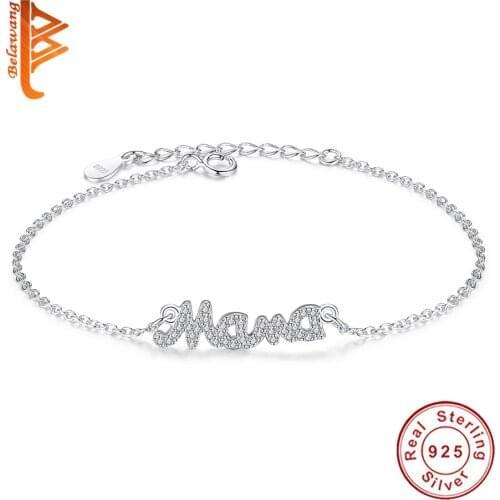 New Fashion Jewelry Austrian Crystal Mother Mama Bracelet 925 Sterling Silver Link Chain Bracelets Mama Charm Bracelet For Women