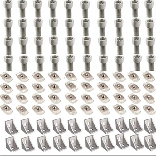4040 Aluminum Profile Connector Set: 40Pcs M8 X 16 Cylindrical Hexagon Head Bolt + 20Pcs 4040 Corner Bracket + 40Pcs M8 T-nut