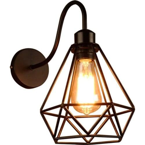 Industrial Wall Light E27 Base Wire Cage Style Vintage Wall Lights Black Wall Sconce Fixture for Headboard Bedroom Cafe Shop
