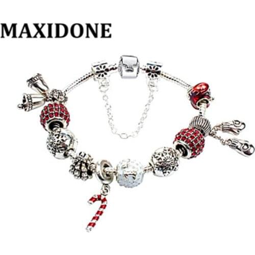 New Christmas Bracelets Snow Bells Rhinestone Beads Bracelets DIY Glove Pendants Precious Christmas Present 16-22cm