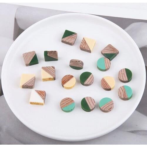 Newest Double Colors Resin Wood Jewelry Beading Charms Material Square Round Geometry Ornament Accessories Beading Earring DIY