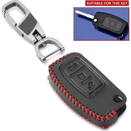 New Car 3 Button Remote Key Fob Case Shell Leather Cover Fit For Ford Fiesta Focus MK2 Mondeo Kuga Galaxy C-Max S-Max