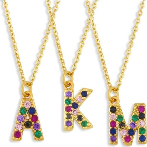 FLOLA Small 26 Initial Letter Necklace For Women Cute Alphabet Pendant Necklace Chain CZ Cubic Zirconia Wholesale Jewelry nkev30