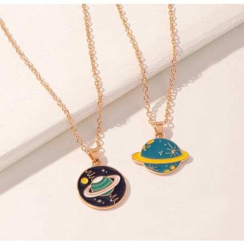 2pcs Set Planet Couple Necklaces For Women Men Lovers Best Friends Trendy Exquisite Style Planet Pendant Necklace Jewelry