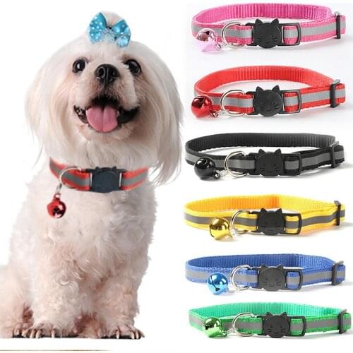 Necklace with Bell Night Safety Bright Reflective Cat Head Safety Buckle 1.0 Collar Dog Cat Pet Adjuatable Fashion Nylon