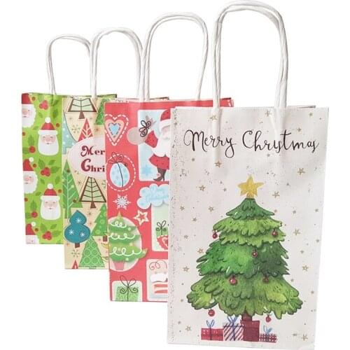 10 Pcs/lot 21x13x8cm Merry Christmas Paper Bag With Handles Decoration Gift Bags New Year Packaging Bag