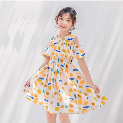 2021 Girl Dress Summer Kids Dresses for Girls Elegant Floral Print Princess Dress Cotton Childrens Clothing 4 6 8 10 12 14 Yrs