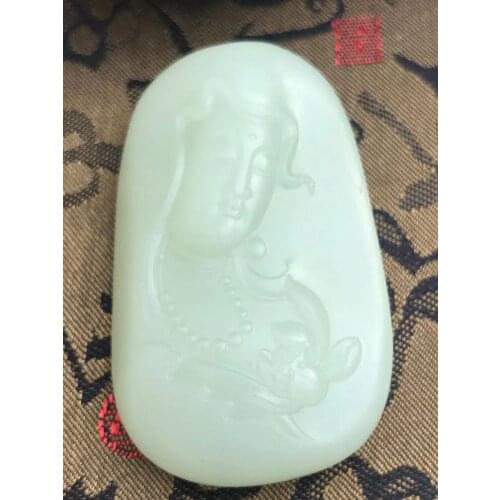 Natural hetian white jade pendant handcarved lotus guanyin jade pendants natural jade stone jadeite jade necklace jade jewelry