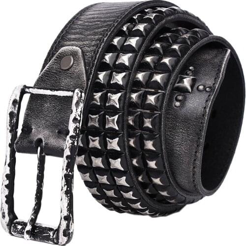 Retro Genuine leather Belt Luxury Thick Rivet Belts Men Leather Vintage Belt Men Wide Jeans Ceinture Black Waist Belt