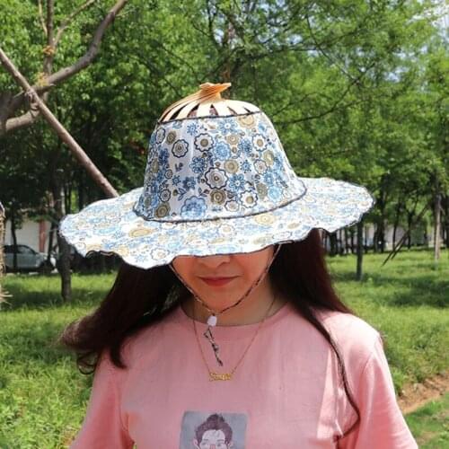 Hat for Traveling Adjustable Hat to Handheld Folding Fan Foldable Bamboo Hat and Fan Summer Beach Foldable Hat and Fan