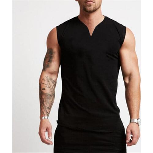 Gym Clothing V Neck Cotton Bodybuilding Tank Top Mens Workout Sleeveless Shirt Fitness Sportswear Running Vests Muscle Singlets