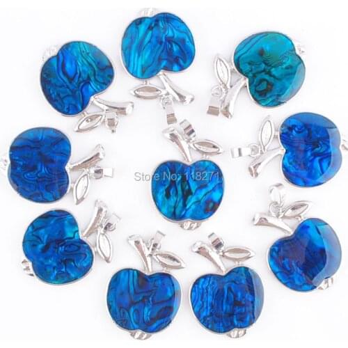 WOJIAER New Zelanian Abalone Shell Pearl Blue Gem Bead Apple Pendant Jewelry PN778