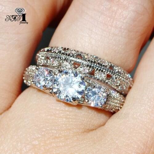 YaYI Jewelry Fashion Princess Cut 4.7 CT White Zircon Silver Color Engagement Rings wedding Set Heart Rings Party Rings Gifts