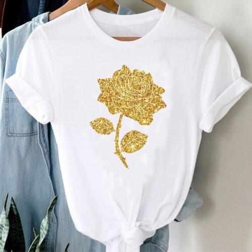 T-shirts Women 90s Printing Flower Valentine Short Sleeve Spring Summer Clothes Stylish Tshirt Top Lady Print Girl Tee T-Shirt