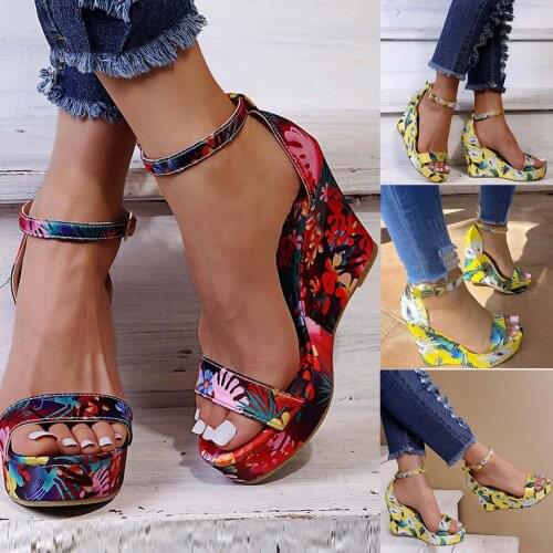 Wedge Sandals For Women 2021 New Plus Size Floral Cloth Ethnic Style Wedge Heel WomenS Buckle Sandals сандалии женские 2021