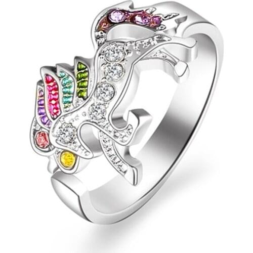 Fashion Cartoon Cute Unicorn Ring Adjustable Alloy Crystal Finger Ring Jewelry For Women Wholesale Gift Adjustable