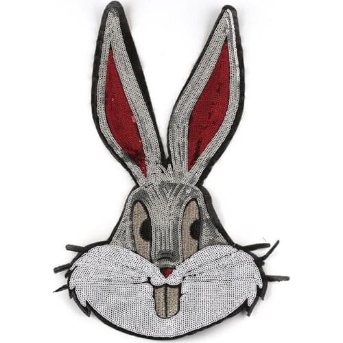Cartoon Rabbit Badge 1pcs Big Sequins Bugs Bunny Patch Clothing Sewing Diy Appliques Accessory for Hoodies T-shirt Jacket