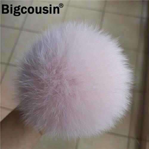 1PC Pink Fox Fur Pompoms 14cm Real Fur Pom Pom For Knitted Hat Cap Beanies Keychains DIY Accessories Fluffy Fur Balls