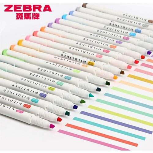 1pc Zebra WKT7 MildLiner Highlighter Marker Fluorescent Pen Round Toe/Oblique Double-Sided School Office Supply Multi-color