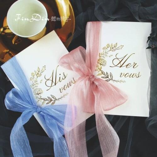 2pcs lot romantic oath card Bride Groom vows book photo props Wedding decoration with ribbon