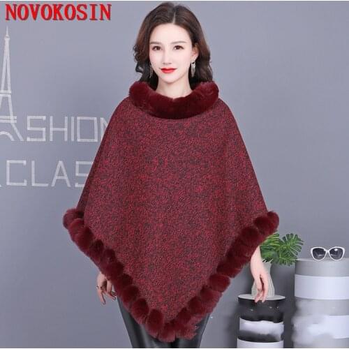 8 Colors 2021 Solid Streetwear Poncho Plus Size Pullover Coat Winter Velvet Warm O Neck String Faux Fox Fur Women Autumn Capes
