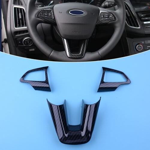 CITALL 3pcs Carbon Fiber Style Interior Steering Wheel Decoration Moilding Frame Cover Trim Fit For Ford Focus 2015 2016-2018