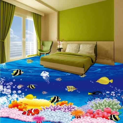 Free Shipping self-adhesive thicken floor mural children room office floor picture underwater world 3D wallpaper high quality