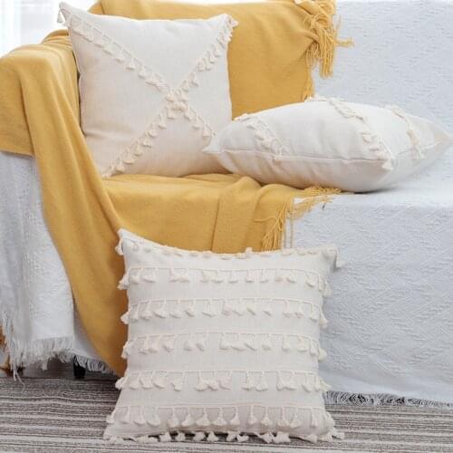 Boho INS Cushion Cover with Tassels Cotton Linen Moroccan Macrame Home Sofa Decorative Pillow Case Home Decor Pillow Cover
