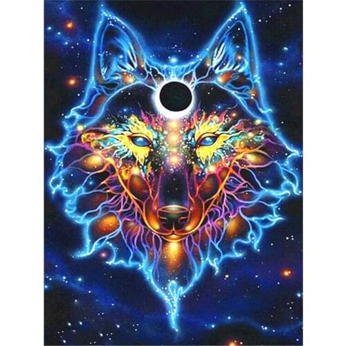 Colored Wolf Printed Fabric 11CT Cross Stitch DIY Embroidery Set DMC Threads Handiwork Handicraft Knitting Craft Needle