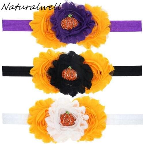 Naturalwell Baby Halloween Headband Pumpkin Headbands Orange and Black Halloween Flower Hairband Girls Newborn Hair bows HB355S