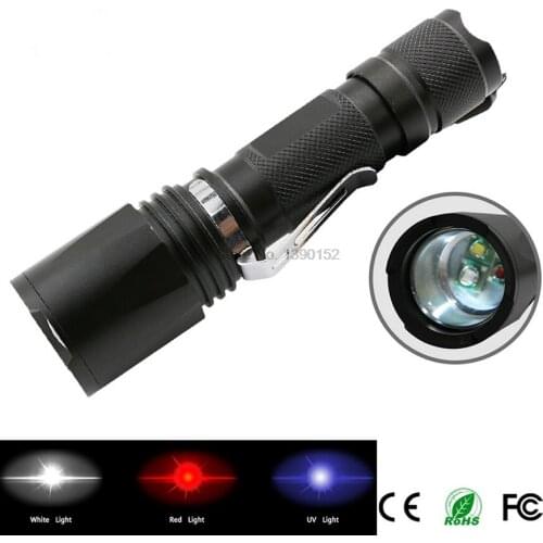By dhl 20pcs UV Flashlight Three-color white / UV / red Torch Light Ultra Violet Light Blacklight UV Lamp