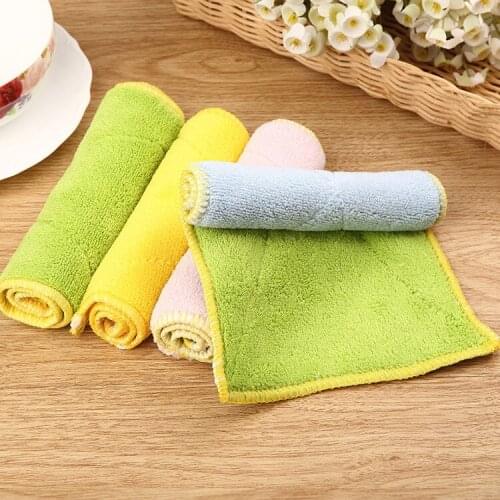 Double-layer Absorbent Microfiber Kitchen Dish Cloth Non-stick Oil Household Cleaning Wiping Towel Kitchen Tool
