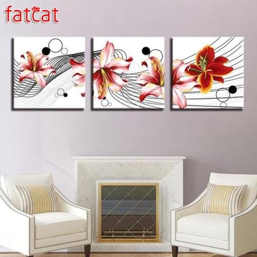FATCAT Abstract line flower 5d diy diamond painting full square round diamond embroidery sale triptych home decoration AE2145