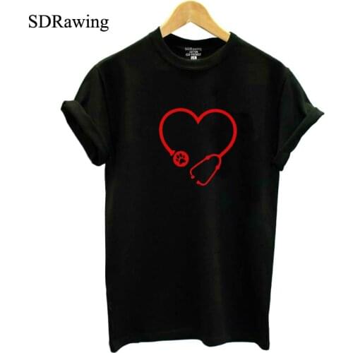 Heart Shaped Paw Print in Stethoscope T shirt Vet Tech Shirt Personalized Gift o neck fashion tops tees womens clothing