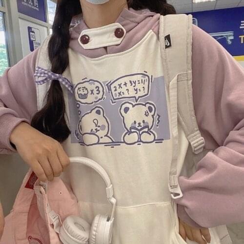 Japanese style hoodie preppy Styel fun cartoon printing kawaii Harajuku womens hooded sweatshirt winter new cute loose hoodie