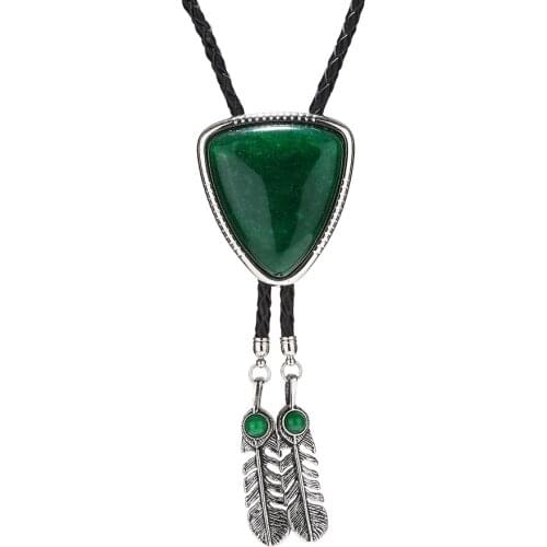 KDG western cowboy zinc alloy BOLO tie triangle point natural stone feather clock tie western cowboy shirt accessories tie