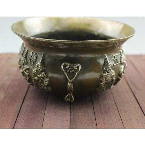 Chino feng shui decoración la escultura de bronce cornucopia tallada cinco estatua del dios de la riqueza artesanía