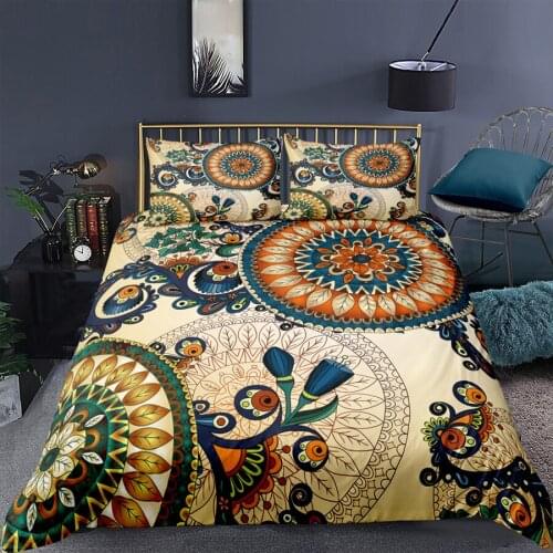 WOSRAT Mandala flower printing duvet cover set bohemian style home bedding set king size quilt cover with pillowcase bedclothes