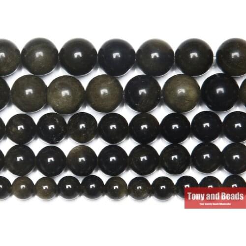 Free Shipping Natural Stone Gold Obsidian Round Loose Beads 15" Strand 6 8 10 12 MM Pick Size For Jewelry Making