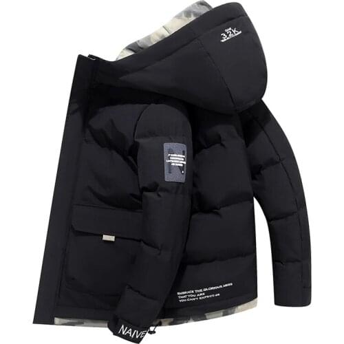 Winter Warm Men Solid Color Casual Parkas New Brand Mens Hood Collar Warm Thick Jacket Male Fashion Thermal Winter Parka Hat